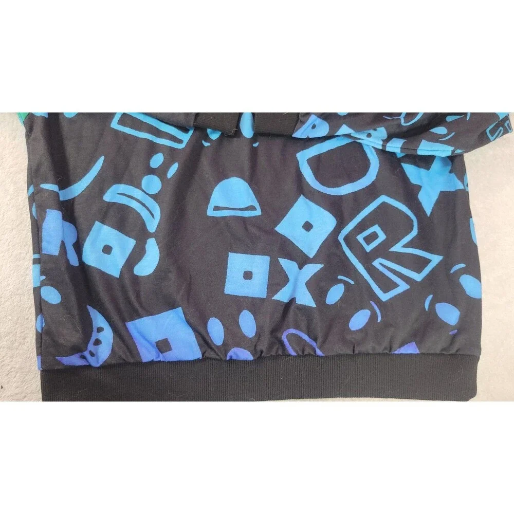 ​Roblox Hoodie Boys Size 15/16 Green Blue All Over Print Gamer Sweatshirt New